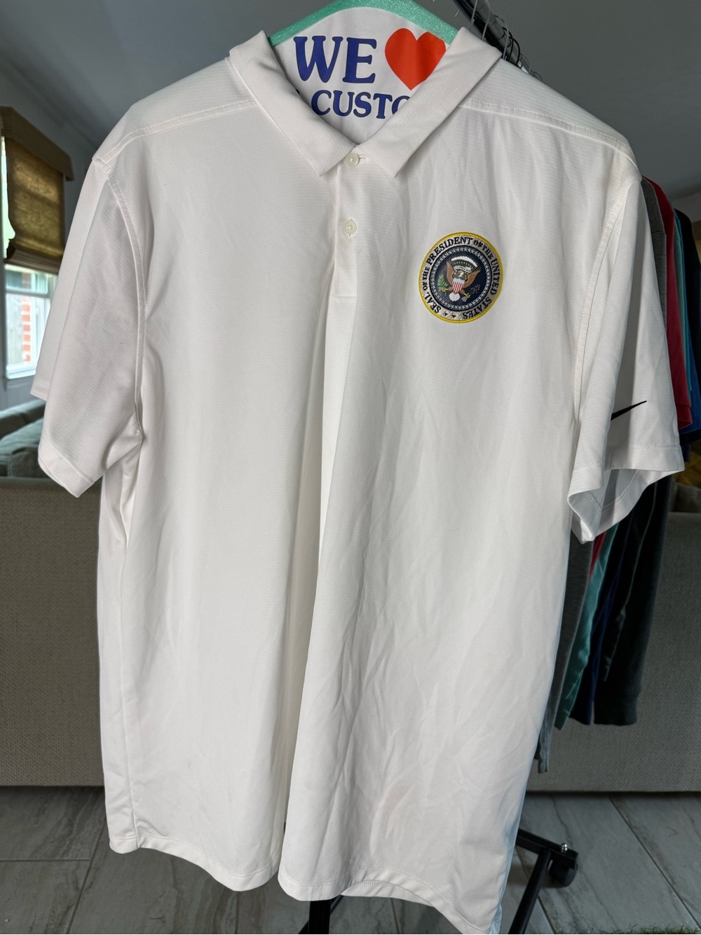 White Polo Shirt with Presidential Seal - Men